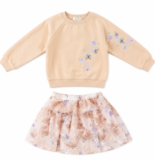 IMG 4783 Girls 2pc Butterfly Floral Embroidered Top & Skirt Set (2-5Y)