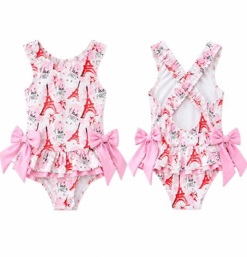Girls Eiffel Tower Bow Swimsuit (4-10y)