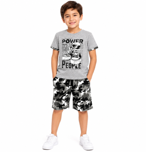 Boys 2pc 'Power' Army Short Set (8-14Y)