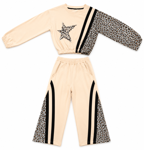 Girls 2pc Star Leopard Print Tracksuit (4-12Y)