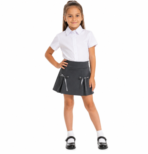 Girls Grey School Pleated Bow Skirt (4-12y)