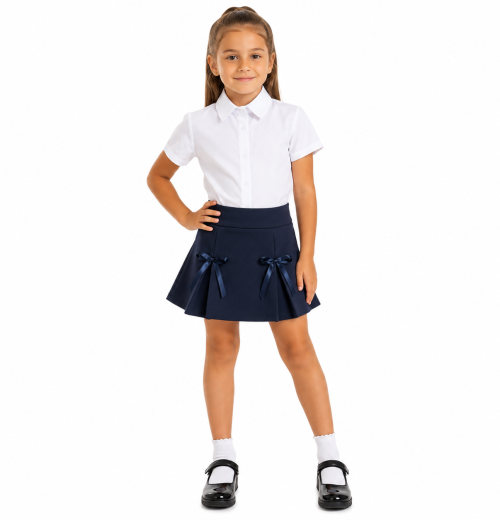Girls Navy School Pleated Bow Skirt (4-12y)