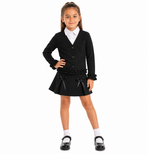 Girls Black School Ruffle Cardigan (4-12y)