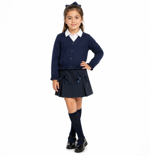 Girls Navy School Ruffle Cardigan (4-12y)
