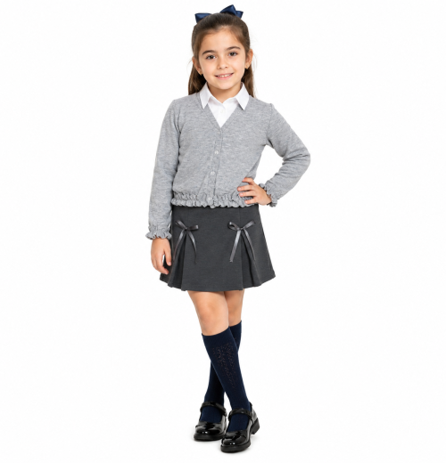 Girls Grey School Ruffle Cardigan (4-12y)