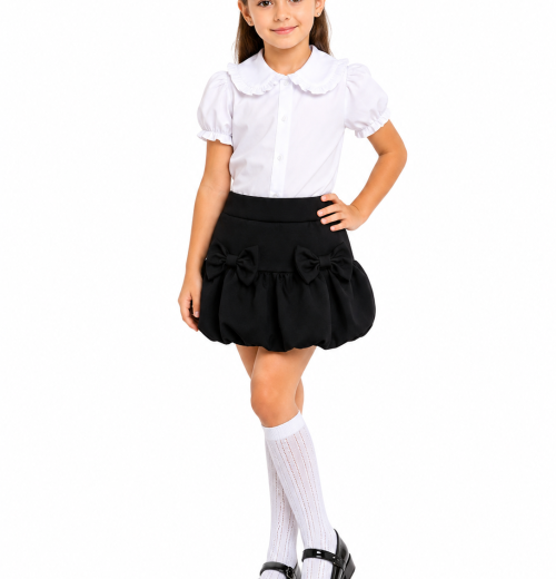 Girls Black School Balloon Style Bow Shorts (4-12y)