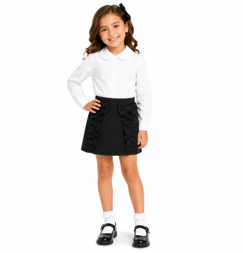 Girls Black Ruffle Bow Skirt (4-12y)