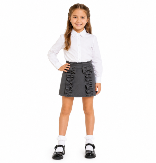 Girls Grey Ruffle Bow Skirt (4-12y)