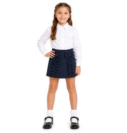 Girls Navy Ruffle Bow Skirt (4-12y)