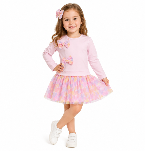 Girls Bow Heart Net Dress (1-4Y)