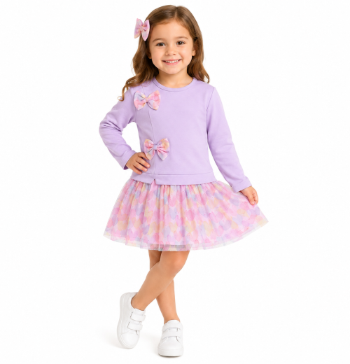 Girls Bow Heart Net Dress (1-4Y)