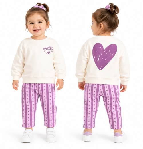 Baby Girls 2pc ‘Pretty’ Heart Top & Bottoms Set (9-24M)
