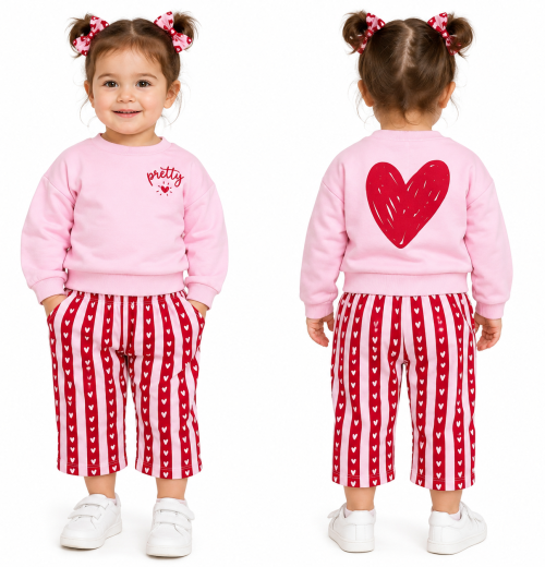 Baby Girls 2pc ‘Pretty’ Heart Top & Bottoms Set (9-24M)