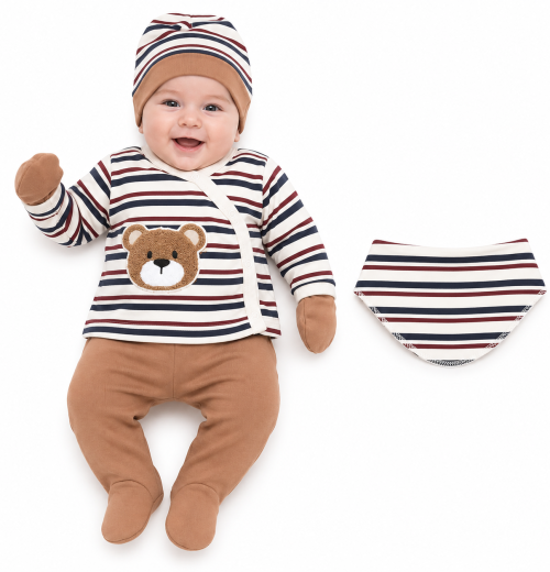 Baby Boys 5pc Teddy Set with Bib, Mittens & Hat (0-3m)