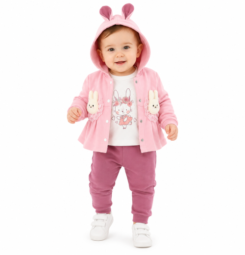 Baby Girls 3pc Bunny Lace Top & Bottoms Set (3-12m)