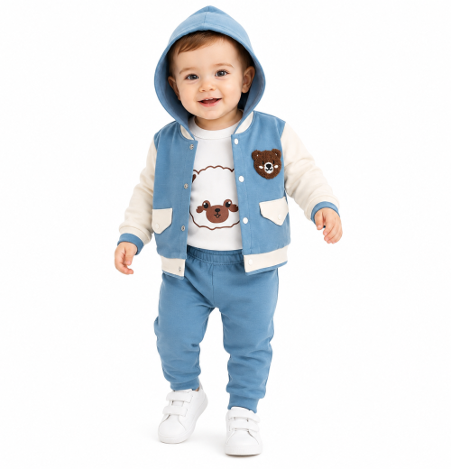 Baby Boys 3pc Teddy Pocket Top & Bottoms Set (3-12m)