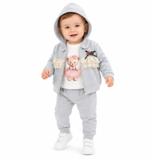 Baby Girls 3pc Lace Teddy Set (3-12m)