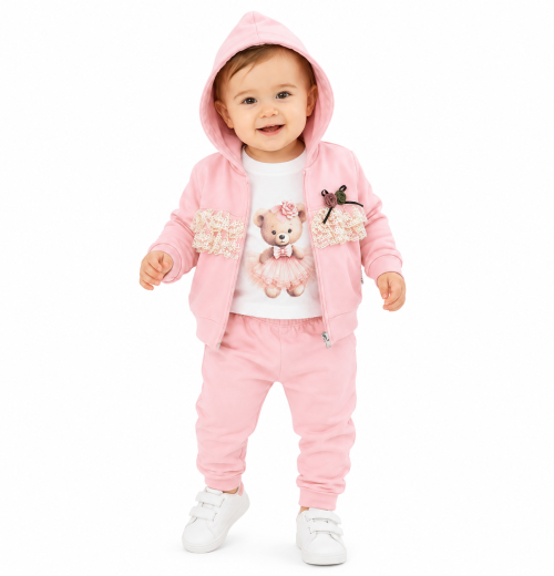 Baby Girls 3pc Lace Teddy Set (3-12m)