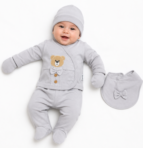 Baby Boys 5pc Teddy Set with Bib, Mittens & Hat (0-3m)