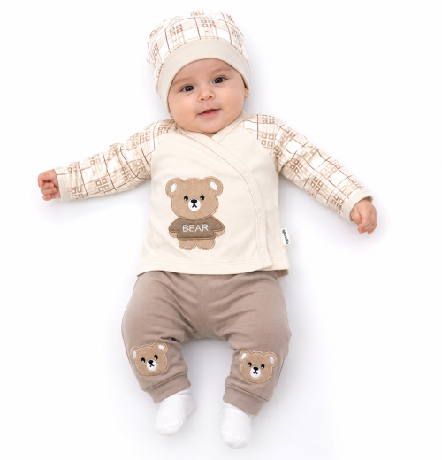 Baby Boys 5pc Check Teddy Set with Bib, Mittens & Hat (0-3m)