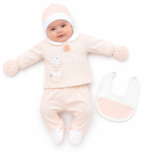 Baby Girls 5pc Bunny Set with Bib, Mittens & Hat (0-3m)
