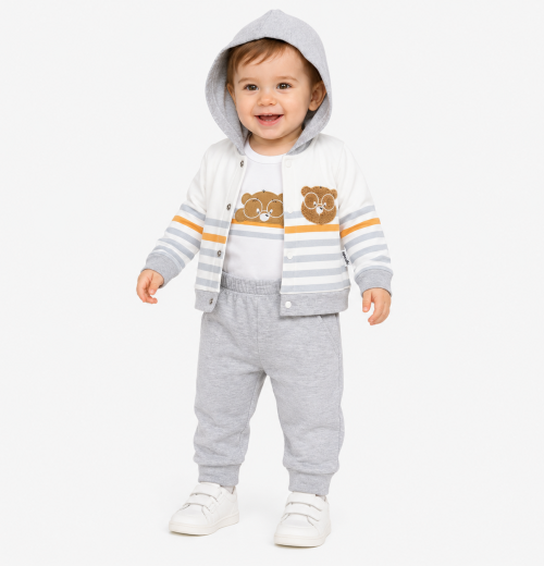 Baby Boys 3pc Stripe Teddy Set (3-12m)