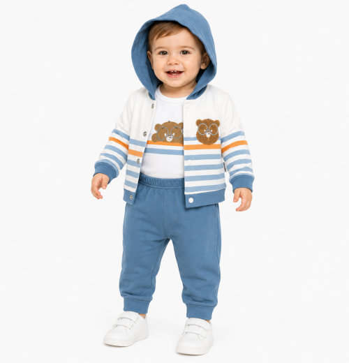Baby Boys 3pc Stripe Teddy Set (3-12m)