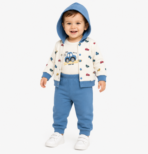 Baby Boys 3pc Cars Hooded Top, Vest & Bottoms Set (3-12m)