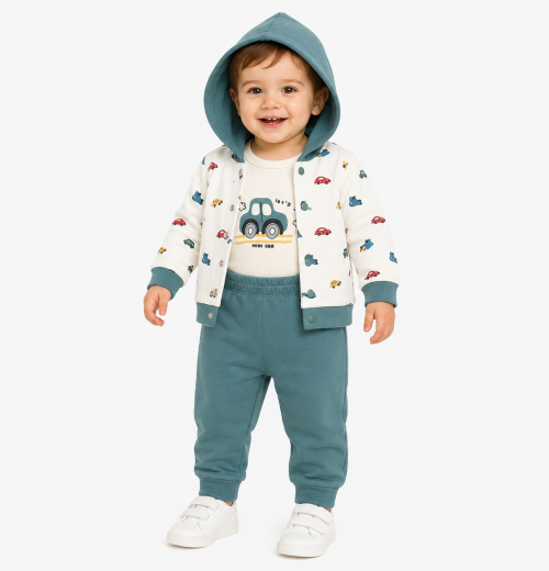 Baby Boys 3pc Cars Hooded Top, Vest & Bottoms Set (3-12m)