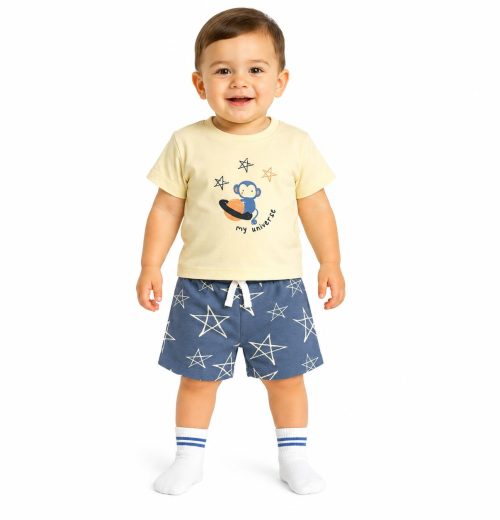 Baby Boys 3pc 'My Universe' T Shirt & Shorts Set with Socks (3-18M)