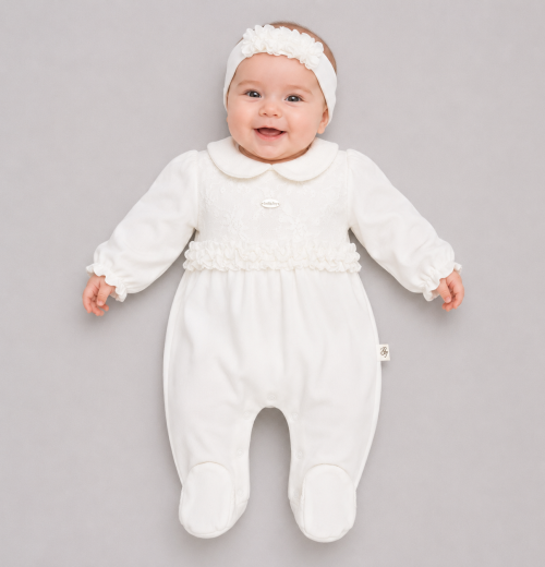 Baby Girls All in One Spanish Lace Romper & Headband Set (0-9m)