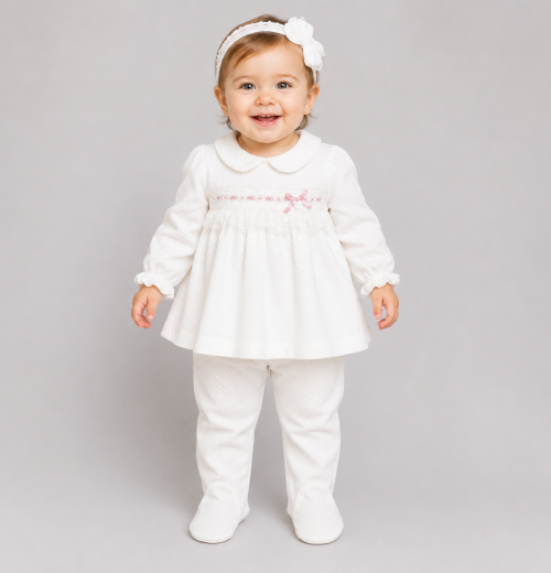 Baby Girls 3pc Spanish Lace Top & Bottoms Set with Headband (0-6m)