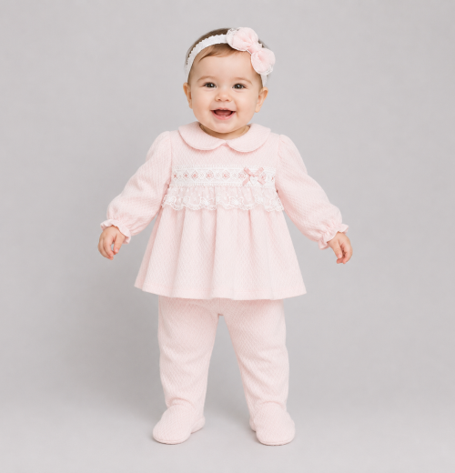 Baby Girls 3pc Spanish Lace Top & Bottoms Set with Headband (0-6m)