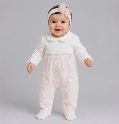 Baby Girls Spanish Lace Romper & Headband Set (0-9m)
