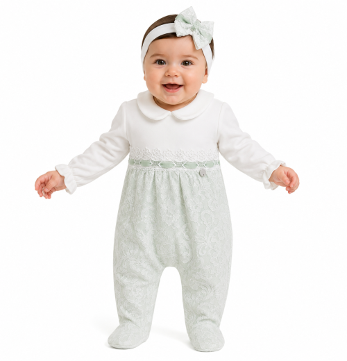 Baby Girls Spanish Lace Romper & Headband Set (0-9m)