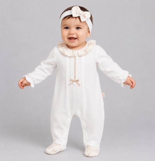 Baby Girls All in One Lace Bow Romper & Headband Set (0-9m)