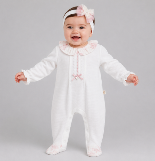 Baby Girls All in One Lace Bow Romper & Headband Set (0-9m)