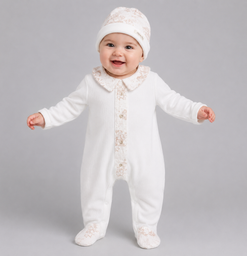 Baby 2pc Teddy Romper & Hat Set (0-9m)