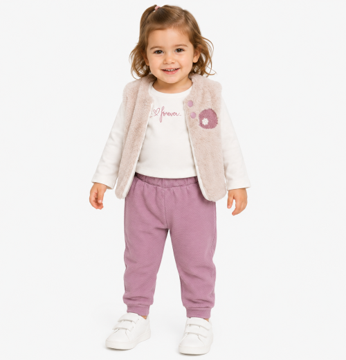 Baby Girl 3-Pc Faux Fur Gilet, Top & Jogger Set (9-24M)