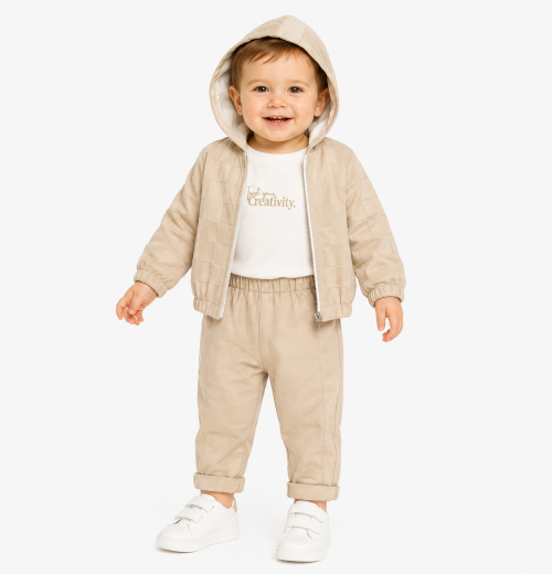 Baby Boys 3pc Hooded Jacket , Slogan Top & Trouser Set (9-24M)