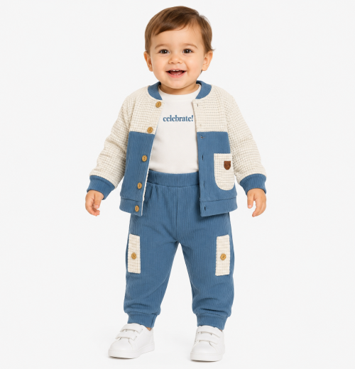Baby Boys 3pc Colour block Jacket ,Top & Jogger Set (9-24M)
