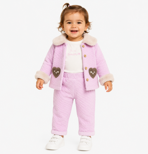 Baby Girl 3-Pc Faux Fur Trim Jacket & Trouser Set (9-24M)