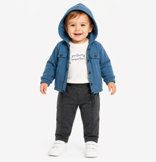 Baby Boys 3pc Hooded Jacket , Slogan Top & Jogger Set (9-24M)