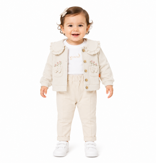 Baby Girl 3-Pc Floral Jacket, Top& Trouser Set (9-24M)