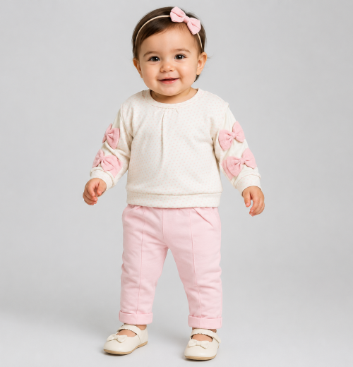 Baby Girl 2-Pc Pink Bow Top & Trouser Set (9-24M)