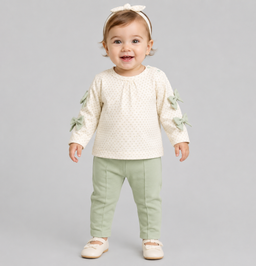 Baby Girl 2-Pc Green Bow Top & Trouser Set (9-24M)