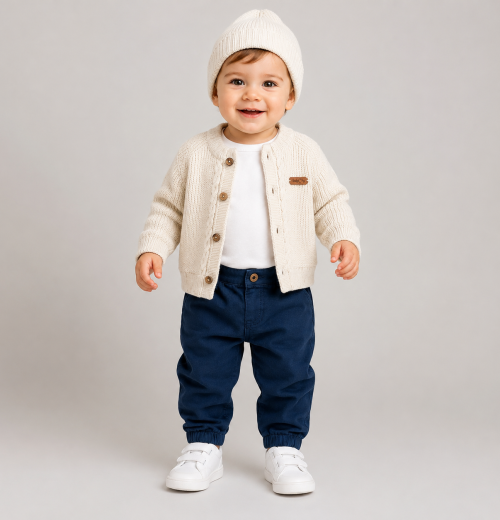 Baby Boys 4pc Knitted Cardigan, Bottoms, Vest & Hat Set (0-12m)