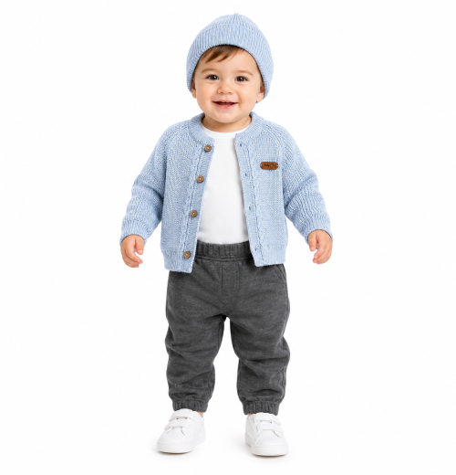 Baby Boys 4pc Knitted Cardigan, Bottoms, Vest & Hat Set (0-12m)
