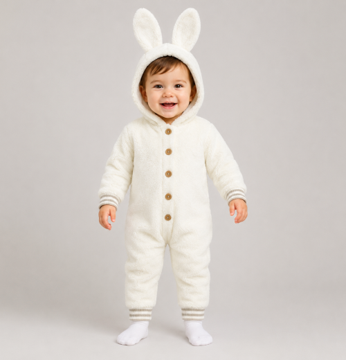 Baby Button Front Hooded Romper (3-12m)