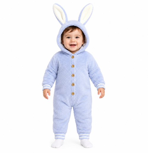 Baby Boys Button Front Hooded Romper (3-12m)